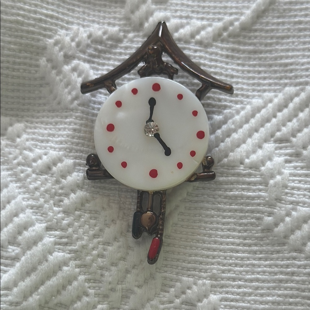 Vintage 1950’s Charming Mother of Pearl and Bronze Cuckoo Clock Brooch